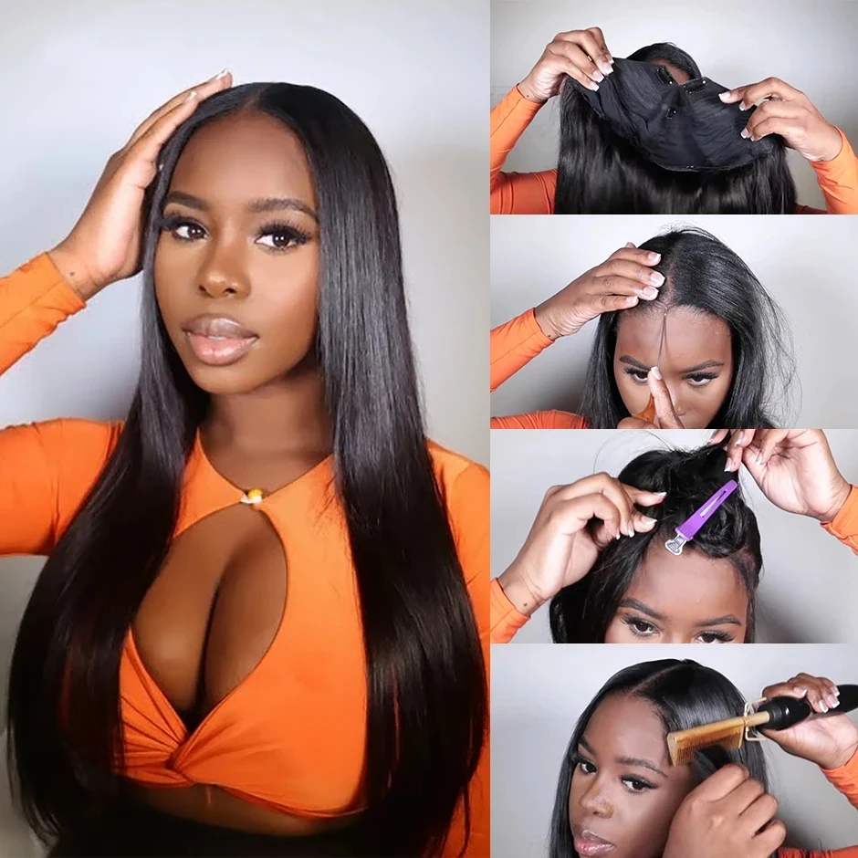 U V Part Wig Human Hair Bone Straight Human Hair Wigs No Leave Out Glueless Brazilian V Part Human Hair Straight Wigs for Women