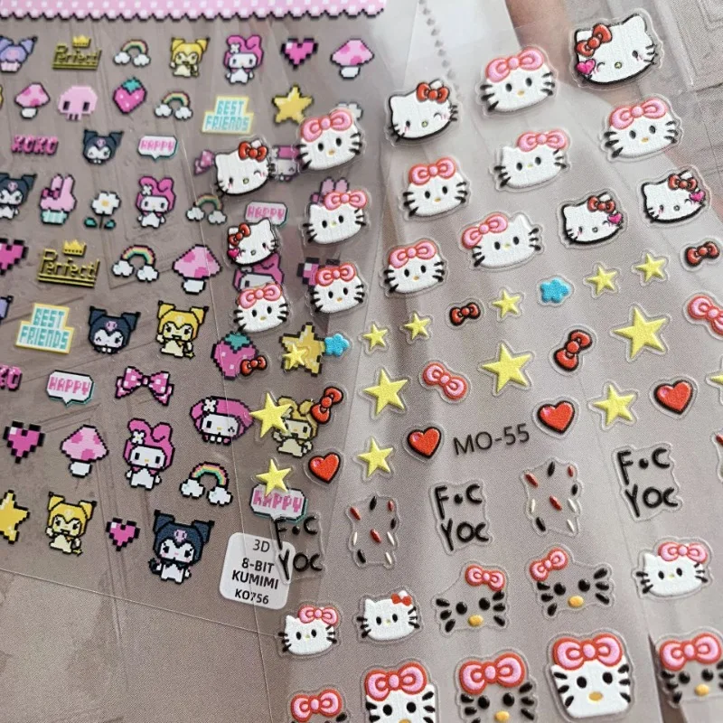 Cartoon Sanrio Nail Sticker Pixel Melody Mosaic Kuromi Anime Stickers Nail Art Decoration DIY Press On Nails