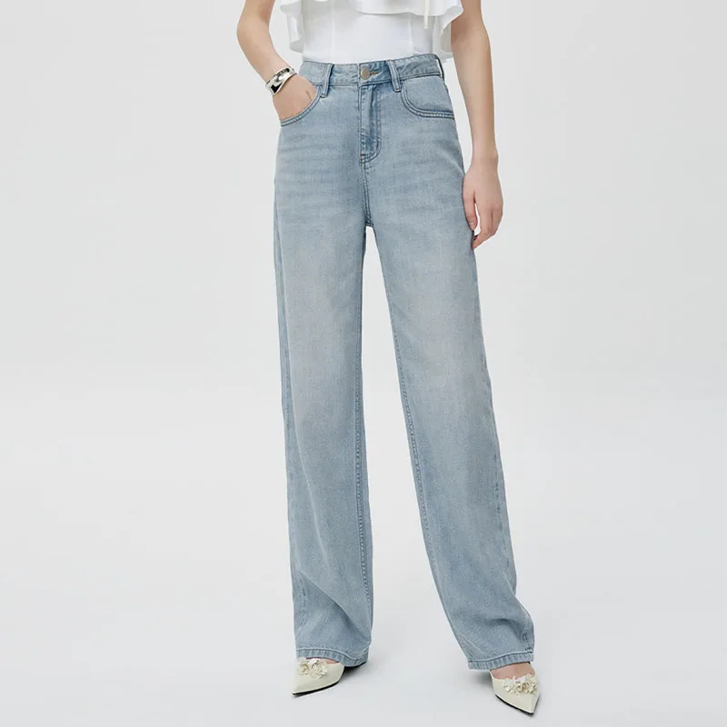 

High Waist Wide Leg Jeans For Women Light Colored Drapey Straight Loose Washed Denim Pants Simple Stylish Pants 2025 New Style