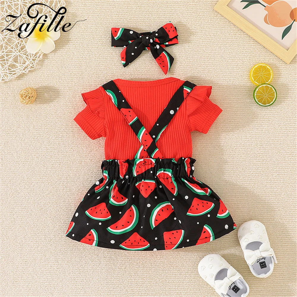 ZAFILLE Sommer Kinder Mädchen Kleidung Solide Bodysuit + Wassermelone Druck Strap Kleid Party Kleinkind Baby Kostüm Schöne Mädchen Kleidung