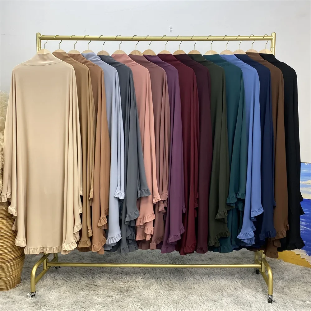 2025 Eid Ruffle Women Abaya Kimono Traditional Muslim Clothing Prayer Scarf Burqa Khimar One Layer Nida Crepe Niqab Hijab Nikab