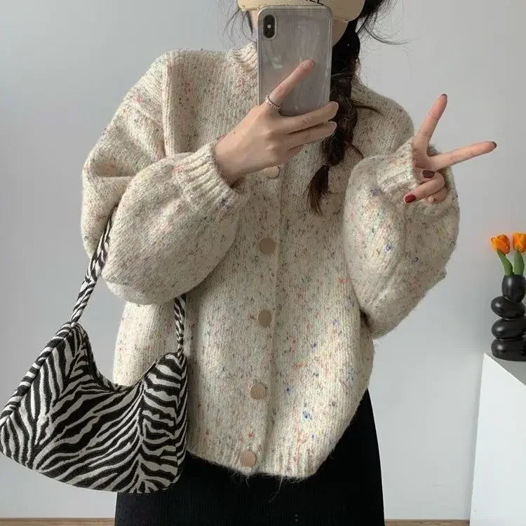 

New Style Lazy Fashion Colorful Dot Knitwear Casual Outerwe Loose Women's Knitted Sweater Cardigan Spring Hot Sale Of The Season