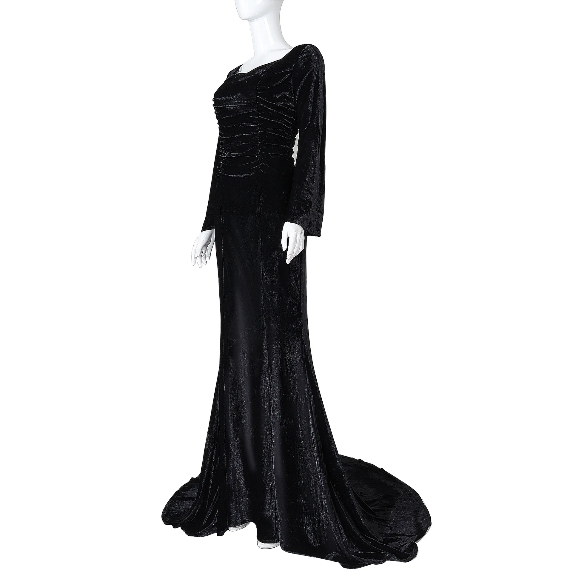 Disfraz de Cosplay de Morticia para mujer peluca negra Sexy ajustada vestido de noche de fiesta para Halloween Cosplay Costume