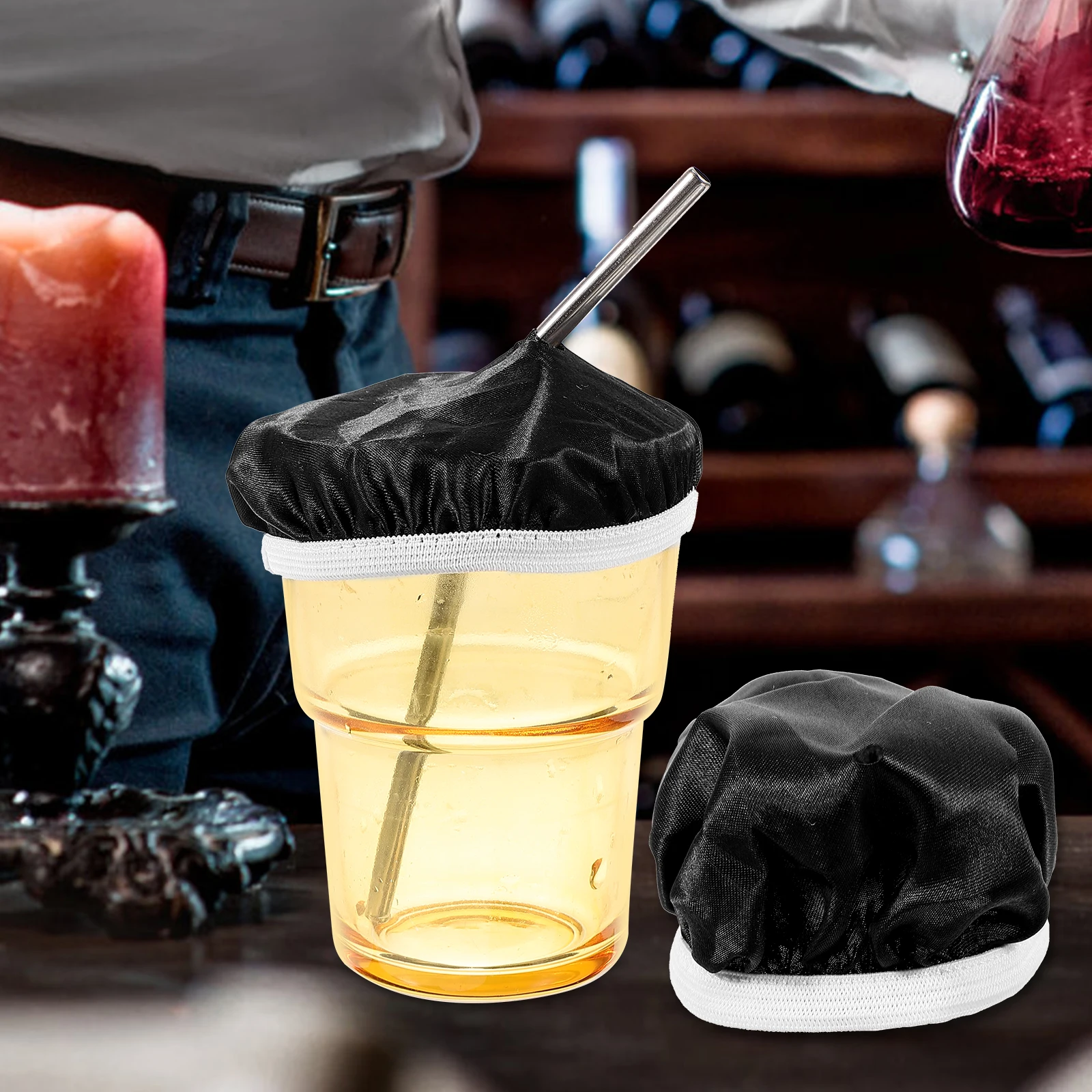 

10pcs Black Polyester Drink Covers for Alcohol Protection Women Glass Cup Dust Safety Masks Hygienic Travel Sets