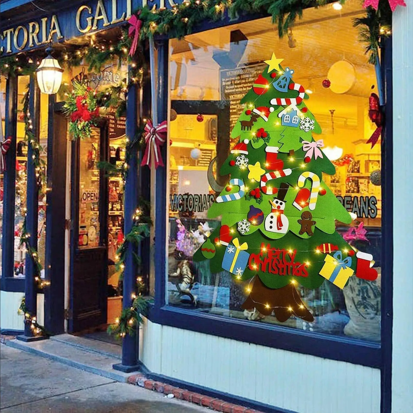 Filcowa choinka dla dzieci 100 cm z oświetleniem LED, zabawka do rękodzieła, choinka świąteczna dla maluchów, niemowląt, do klasy, domu.