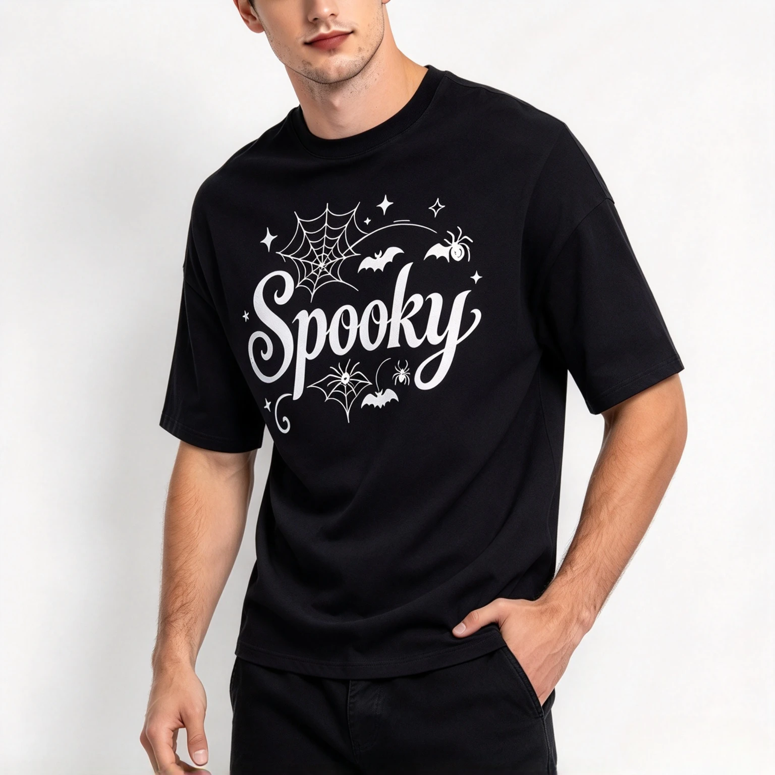 Simple Spooky Spider Web Bat PrintT-shirt  Modal Couple  Short Sleeve Tee Unisex Casual Matching Tops For Men Women