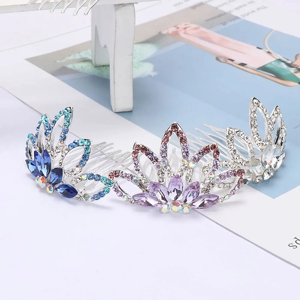 Mini Cute Flower Crystal Rhinestone Princess Crown Hair Comb Birthday Party Tiaras for Girls Hair Jewelry Accessories