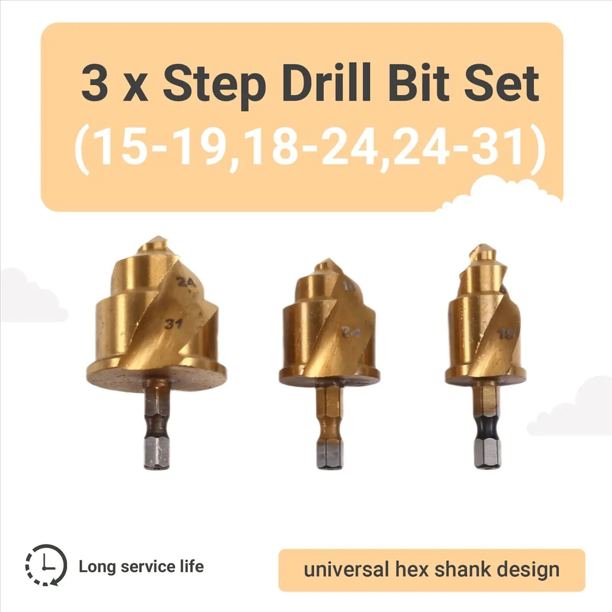 A89X 3pcs 20/25/32mm Step Drill Bit with Limit Swivel Groove PPR Lifting Cone Drill Bits for Water Pipe Reaming