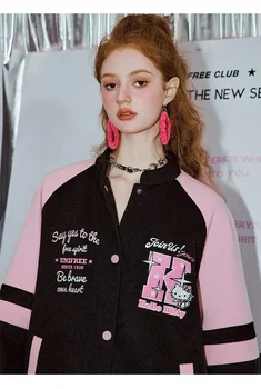 Sanrio Cinnamoroll chaqueta de motocicleta Kuromi My Melody pantalones sueltos invierno suelto cálido a prueba de viento todo fósforo ropa suelta de pareja