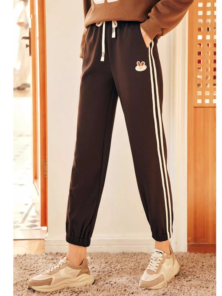 OLrain Women's Fleece Lined Pants 2025 Winter French Style High Waist Straight Leg Cuffed Ankle Casual Sweatpants O22DK66889