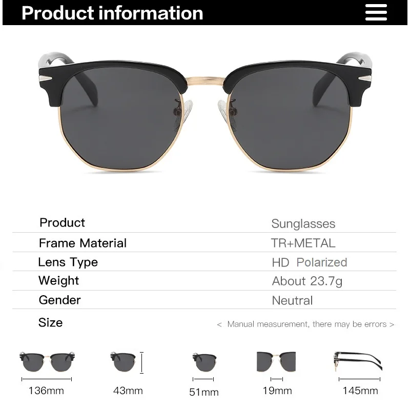 Half Frame Polarized Sunglasses for Men Women 2026 Vintage Popular Fashion Square Designer Sun Glasses Shades Driving Eyewear image 5