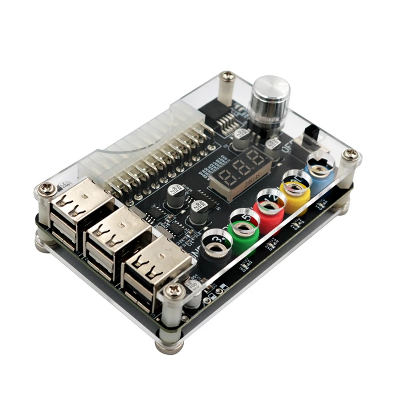 24Pin ATX Power Supply Breakout Board โมดูลอะแดปเตอร์ปรับแรงดันไฟฟ้าลูกบิด 6 พอร์ต USB 2.0 ทนทาน