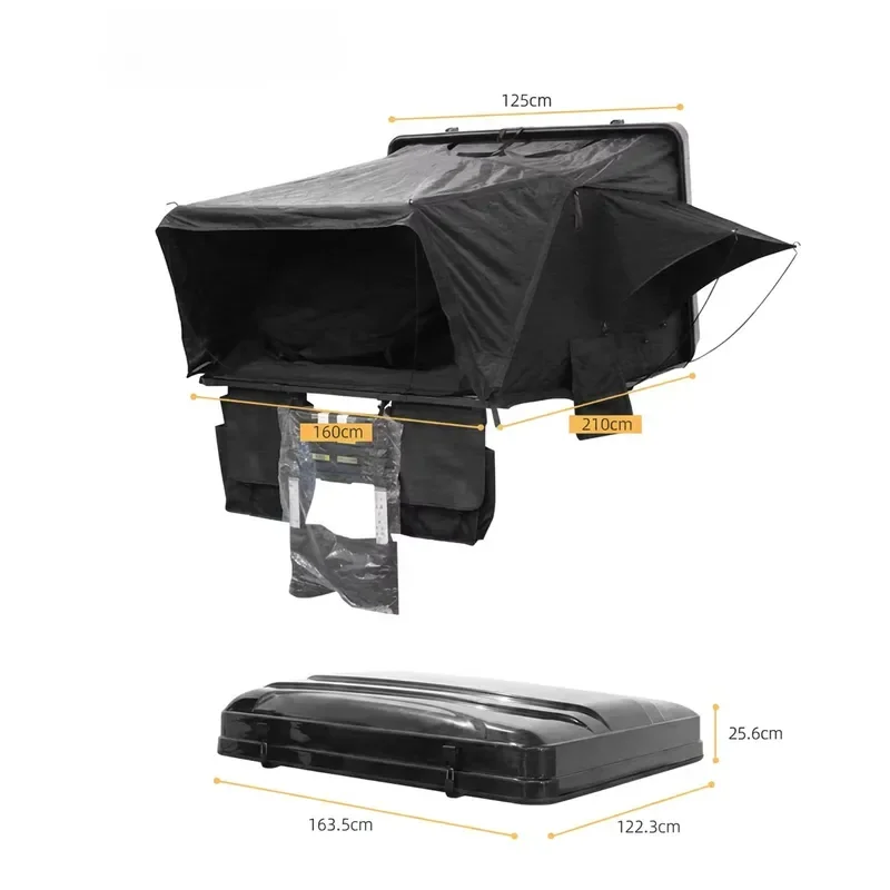 Rust-proof ABS Hard Shell Roof Top Tent Side Flip Quick Open Camping Tent Telescopic Ladder No Water Pooling Design