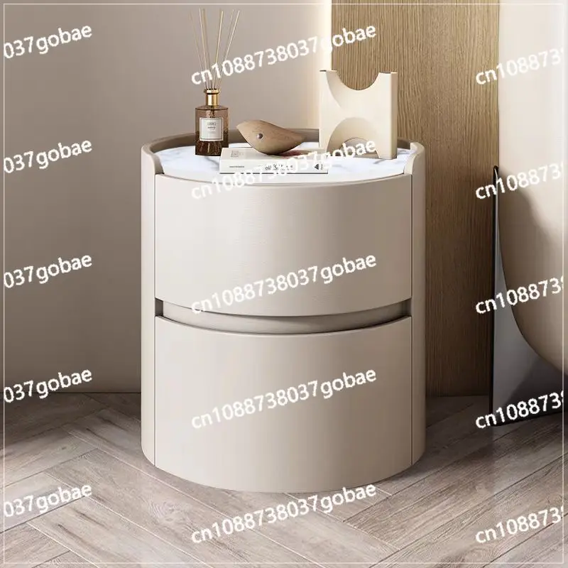 Round bedside table 2025 cream style apartment light luxury high-end