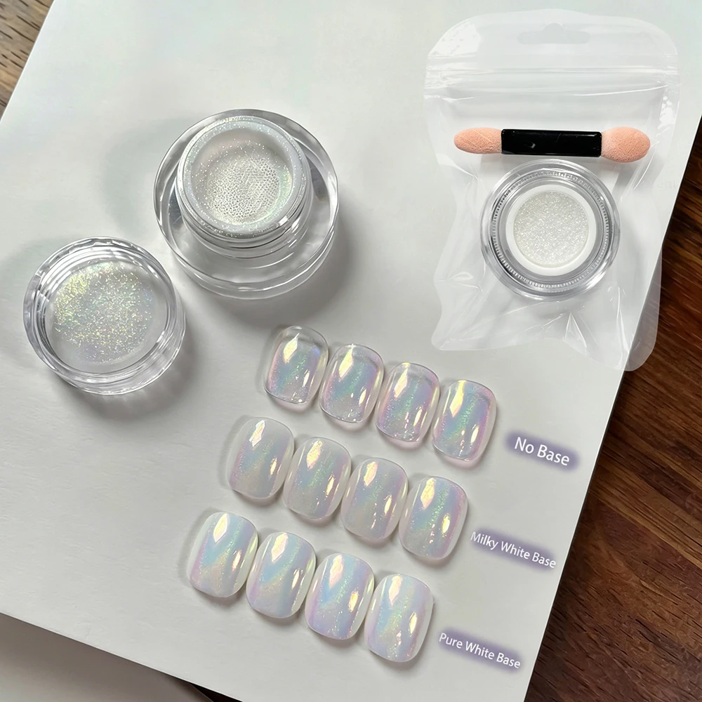 1Pc Air Cushion Aurora Iridescent Nail Powder White Pearl Moonlight Nails Rubbing Dust Mirror Chrome Pigment Manicure Decoration view 5