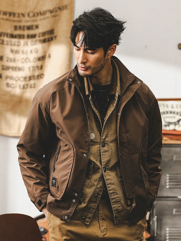 

American Retro Cotton Work Jaet Men's Spring Autumn Loose Casual Stand Collar Flight Jaet Polyester Fabric Youth Trend