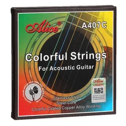 Original Alice A407C Colorful Acoustic Guitar Strings 1st-6th Guitarra Strings  Color Coated Copper Alloy Wound Light