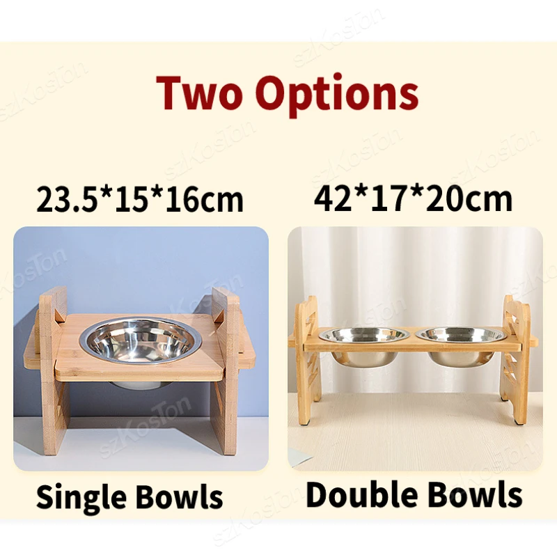 Bamboo Elevated Dog Bowls with Stand Adjustable Raised Puppy Cat Food Water Bowls Holder Feeder for Small Medium Pets