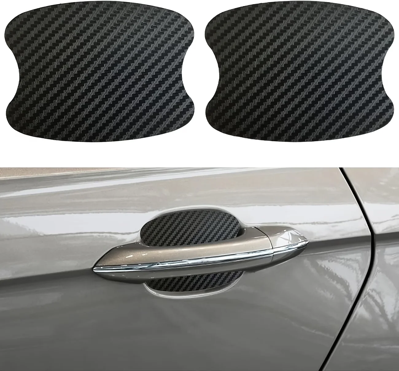 4/8pcs Carbon Fiber Car Door Handle Cup Protector Stickers, Universal Auto Door Bowl Anti-Scratch Vinyl Decals