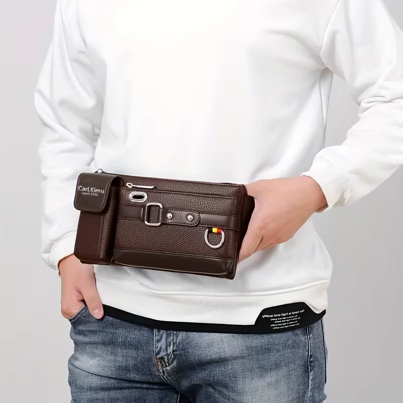 Praktische Herren-Brust- und Hüfttasche aus PU mit mehreren Reißverschlüssen, verstellbarem Riemen, leichte, tragbare Tasche für den täglichen Pendelverkehr. – Detail 10