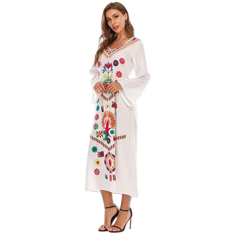 Middle East plus Size Women\'s Clothing European and American Bohemian Tassel Long Dress Printed