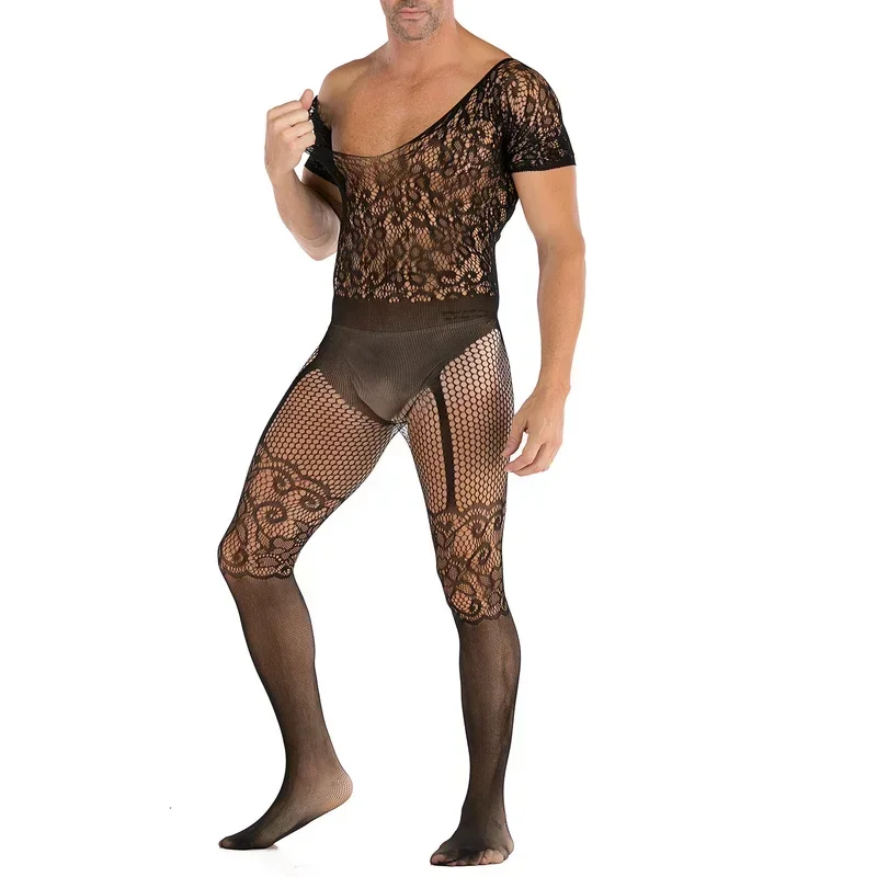 Sexy Man Netting Body Stocking Lingerie Mesh Teddies Hot Porno Cosplay Sex Underwear Sexy Costumes Intimates Men Mesh Bodysuits