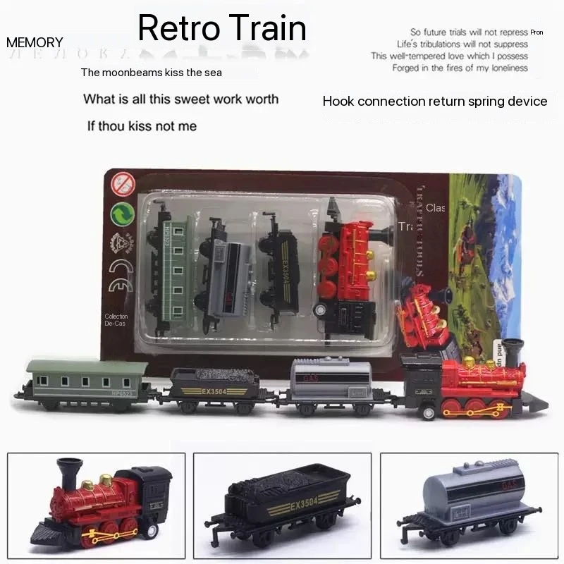 نموذج قطار صغير كلاسيكي مقسم، مجموعة مكونة من 4 قطع من زخارف لعبة القطار مع وظيفة التجديد