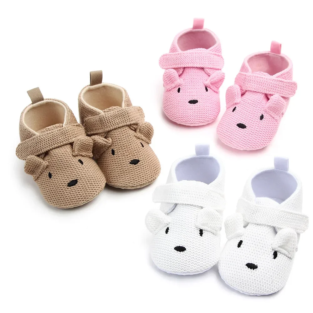 Newborn Baby Boys Girls Casual Shoes Knit Crib Shoes Cute Cartoon Cat Dog First Walkers Cotton High Quality Soft Anti-slip Sole image 2