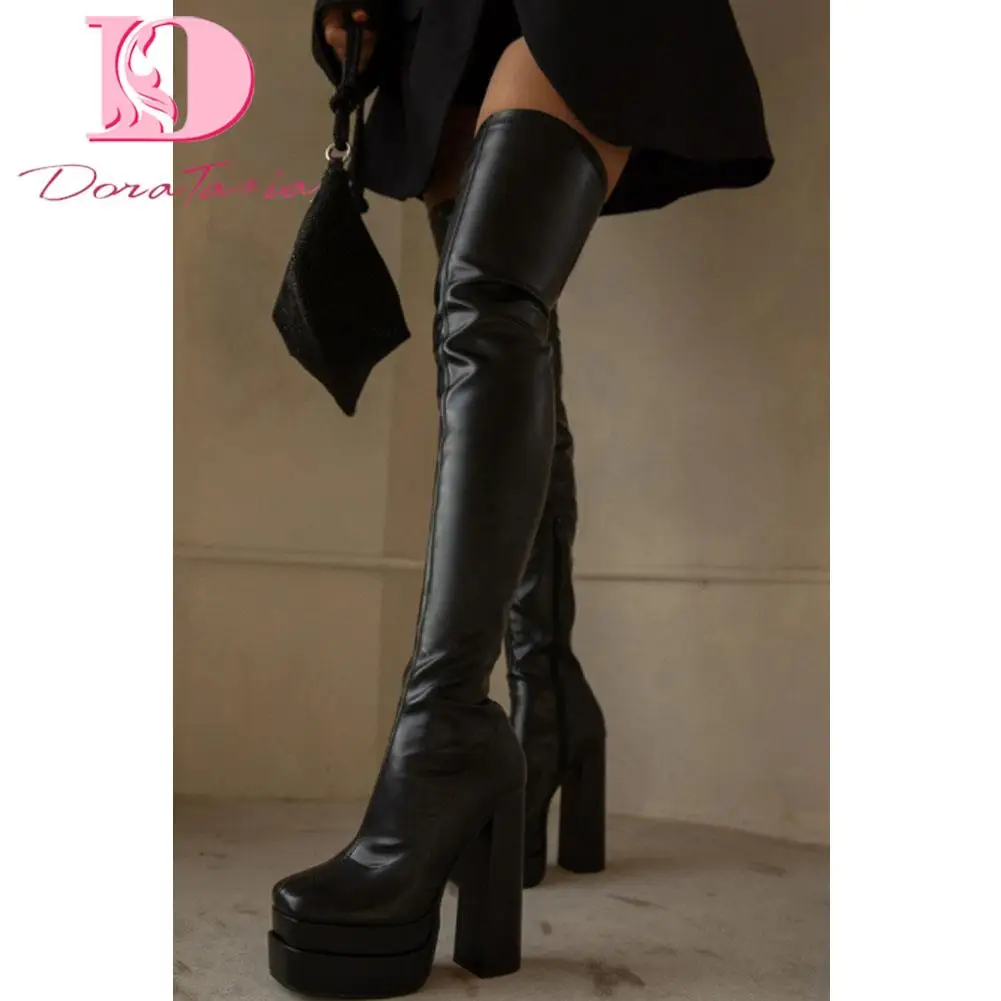 

Brand New Women Platform Over The Knee Boots Sexy Shoes Ladies Microfiber Square-toe Zipper Boots Woman Sexy Winter Autumn Boot