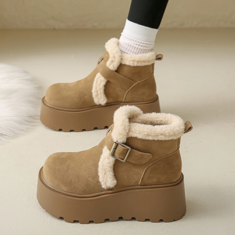 Winter Women Snow Boots 6 CM Platform Buckle Design Shoes Outdoor Fashion Warm Fur Ankle Boot High Quality Casual Plush Shoes 41
