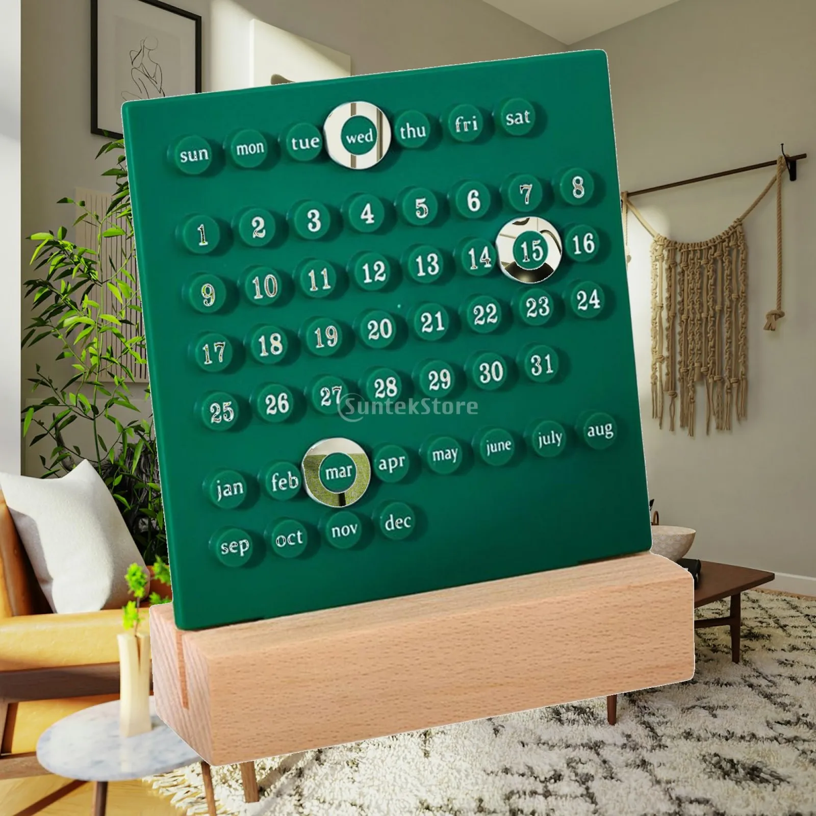 suntekmall Wooden Desk Calendar Ornaments Office Date Planner Supplies for Kid