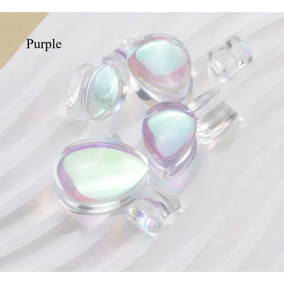 1 Paar Tropfenförmige Ohrstöpsel Lila Glas-Plugs Expander Ohrdehner Plugs und Tunnel Piercing-Schmuck 2g-1" – Detail 2