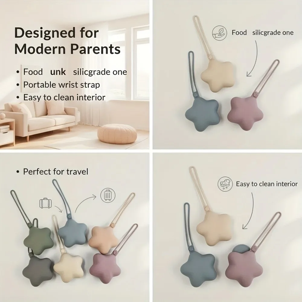 Food Grade Silicone Silicone Storage Box Star Shape Hanging Bag Stroller Storage Bag Portable Pacifier Storage Bag Travel Bag