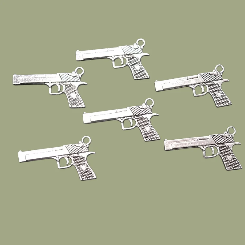 10pcs Silver Plated Automatic Pistol Charm Alloy Pendant DIY Necklace Earrings Jewelry Handicraft Making 34*20mm A2234