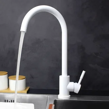 Grifo de cocina de Color blanco y negro, mezclador de agua caliente y fría de acero inoxidable 304, doble rotación de fregadero