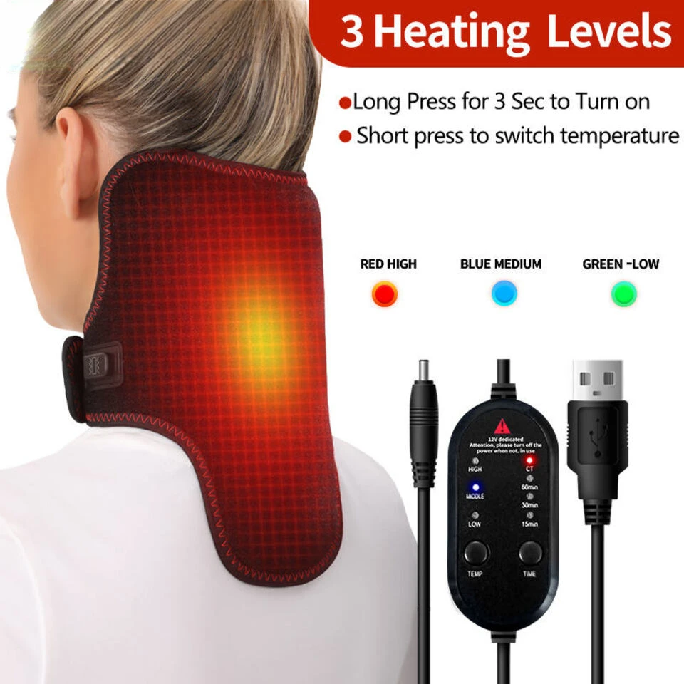 Electric Heating Neck Pad 3 Heat Levels Vibration Massager Relieves Cervical Spondylosis Pain 1-Year Warranty