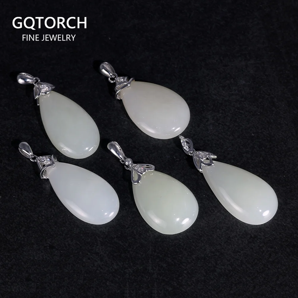 

Natural Gemstone Jade Lucky Pendant Real Pure 925 Sterling Silver For Women Antique Retro Women Accessories 107
