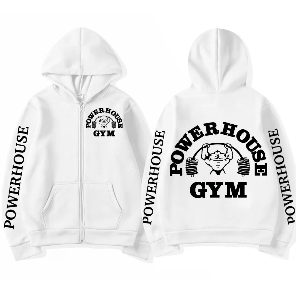 Powerhouse Gym Logo Zipper Hoodie Harajuku Men's Geek Fitness Cardigan Long Sleeve Sweatshirt Casual Fashion Oversized Pullovers