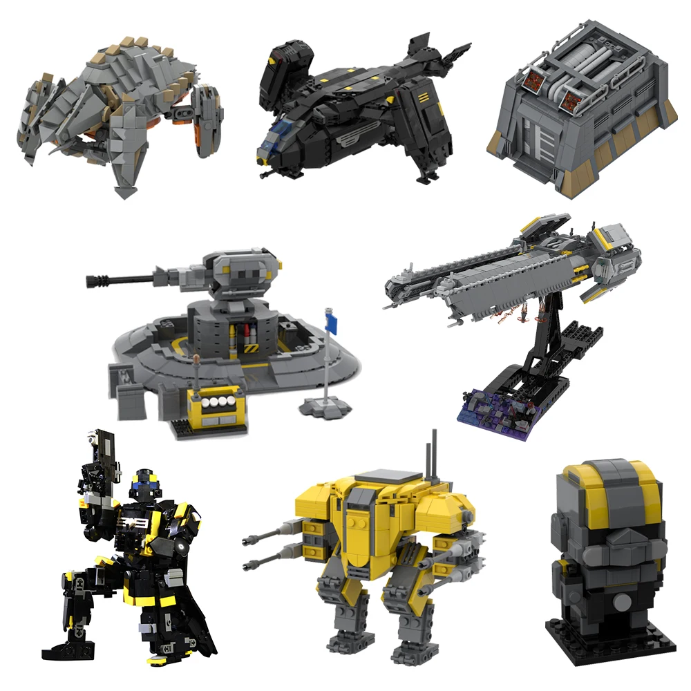 

Gobricks MOC Helldivers 2 Super Destroyer Bricks Model EX Emancipator Exosuit Building Blocks Pelican-1 Shuttle DIY Assemble Toy