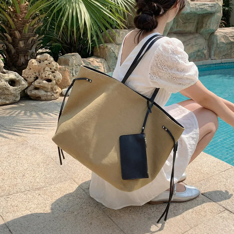 Canvas Women Handbag and Wallet Large Capacity Design Female Shoulder Bag Casual Ladies Big Totes Travel Shopping Bag Commutes