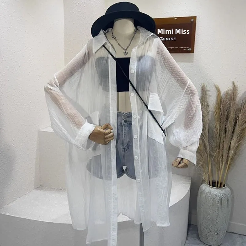 

Свободный крой Long Sve, летний тонкий женский кардиган Sle BF Lazy с одной пуговицей, солнцезащитный открытый кардиган, специальный большой размер