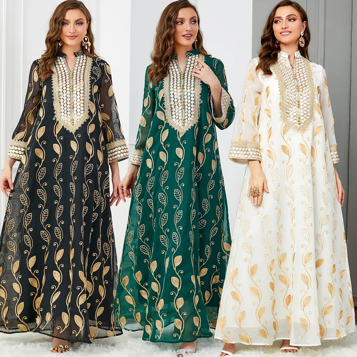 Arab Dubai Mesh Embroiled Dress Museum Fashion Party Evening Dress Women's Wear Abaya Dubai Luxury Kaftan Islam Dresses Summer