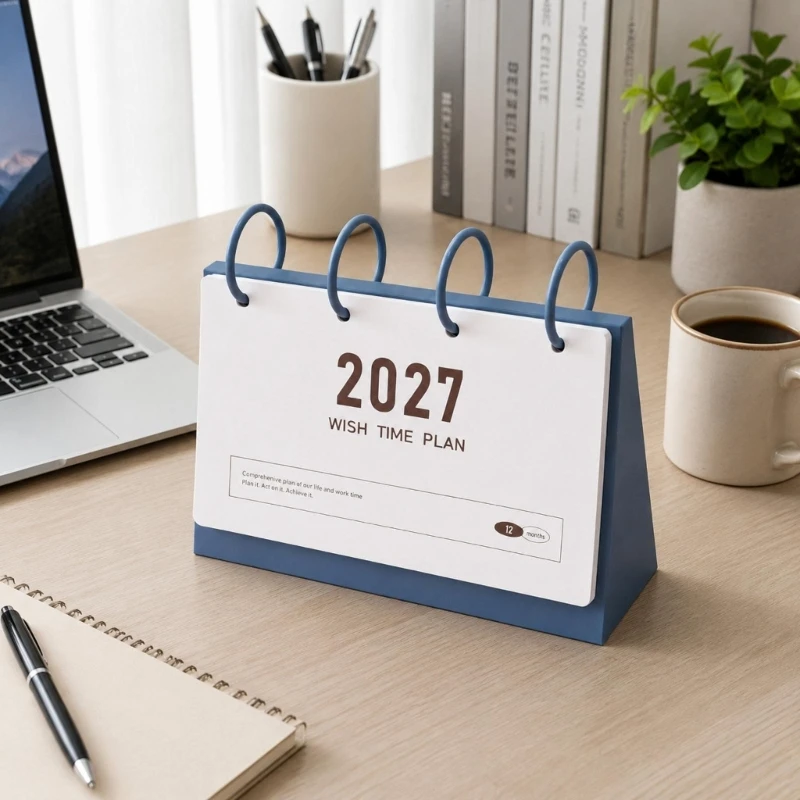 2027 Desk Calendar, 13 Pages with Monthly Plans and Four-Ring Binding, Full-Year View for Important Dates and Schedules F19E