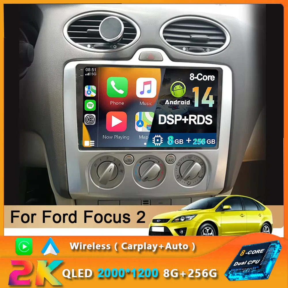 

Android 14 Car Radio for Ford Focus 2 3 Mk2 Mk3 2004 2005 - 2011 Multimedia Player Navigation GPS 2Din Carplay Stereo DVD