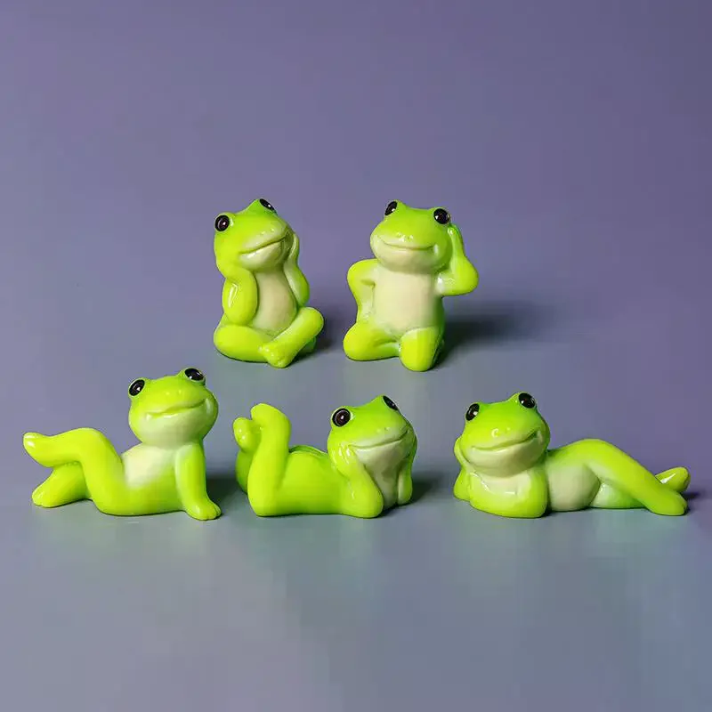 6 Pcs Cute Mini Resin Frog Figurine Set Various Relaxing Poses Fairy Garden Desktop Plant