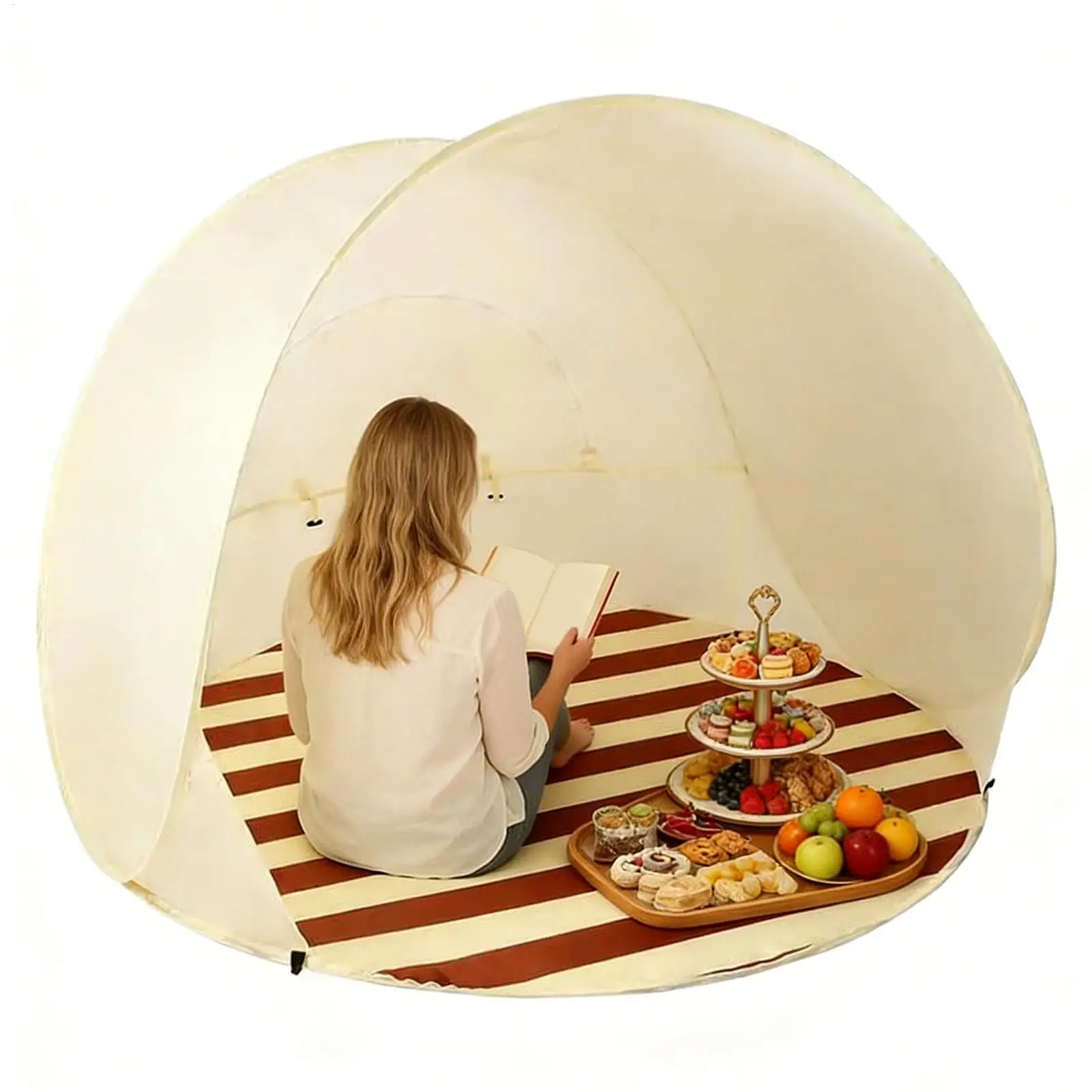 Tent for Beach 3/4 Person Easy Pop UV Protection Canopy Beach Shade Tent with Ventilating Mesh Window for Outdoor Camping Picnic