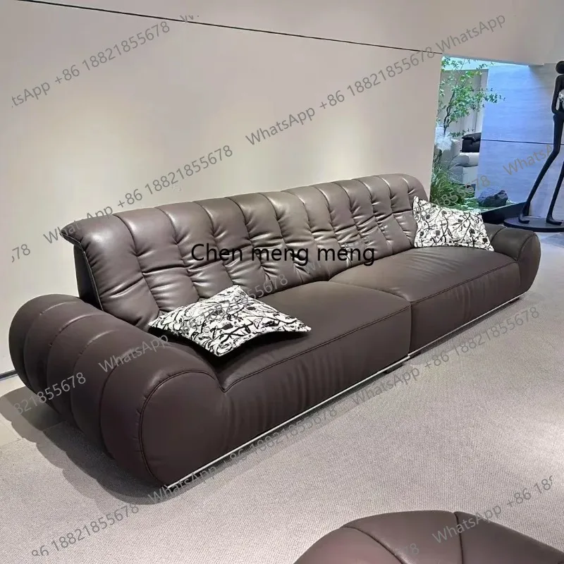 Household high-end stainless steel base first layer leather sofa Italian living room multi-person sofa