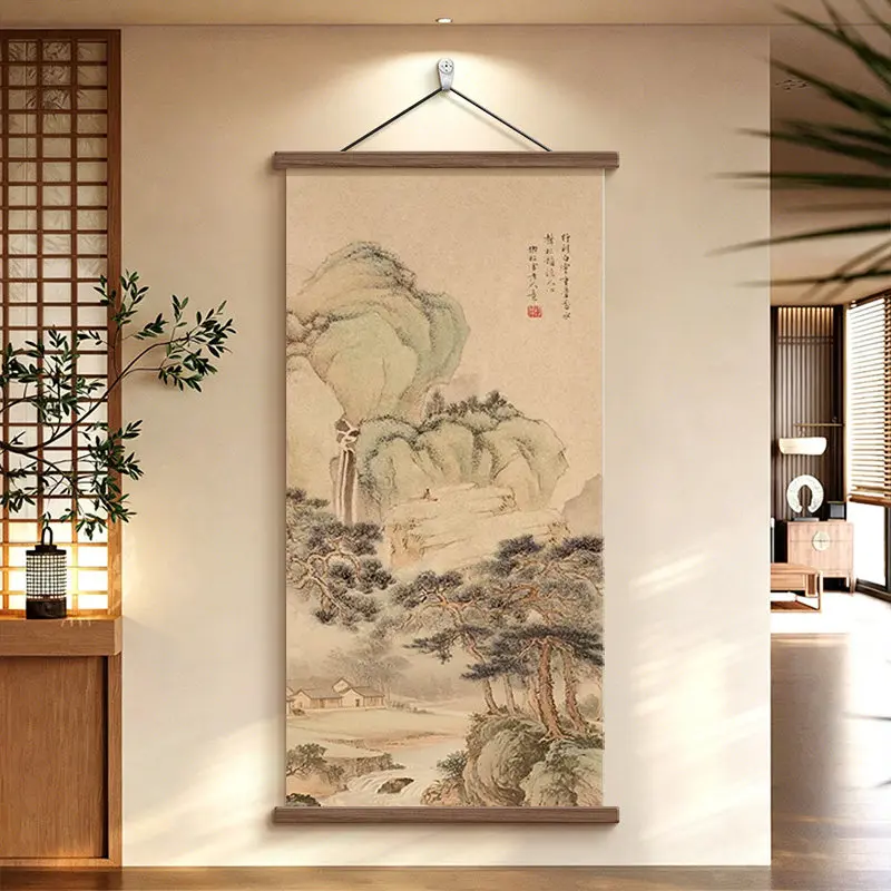 Song Aesthetic Entryway Foyer Scroll Wall Art, New Chinese Style Hanging Painting, Hallway Corridor Background Wall Decor