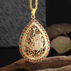 Fashionable and Exquisite Golden Shiny Zircon Allah Muslim Pendant Necklace Men Women Jewelry Gift