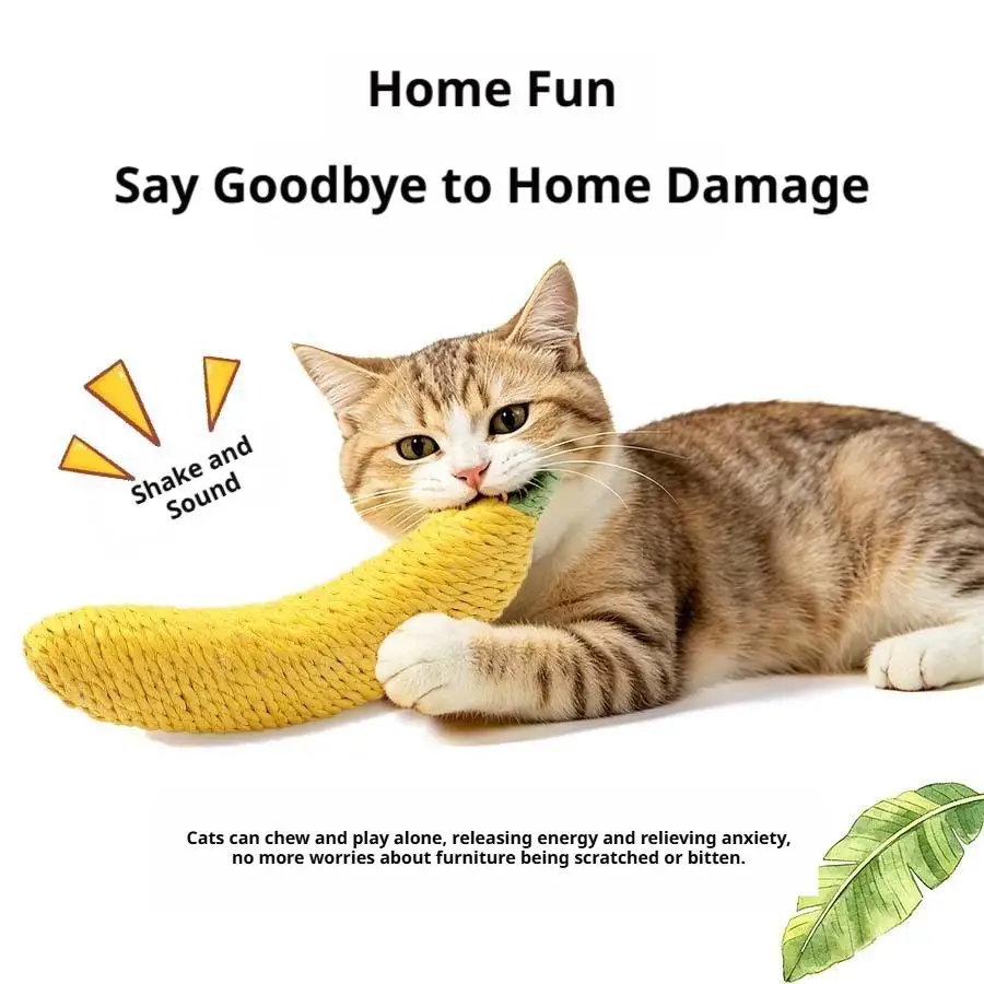 Bananen-Katzenspielzeug, natürliches Sisal-Kauspielzeug für kleine Hunde, Kätzchen, interaktives Zahnreinigungswerkzeug, Zähneknirschen, Spielzubehör für Haustiere – Detail 7